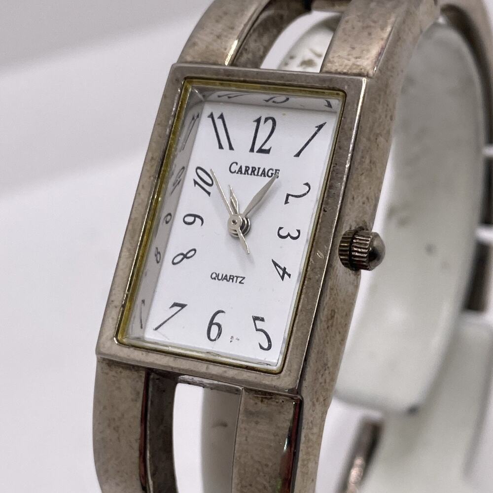 Carriage By Timex Womens Silver Tank Watch New Batterh